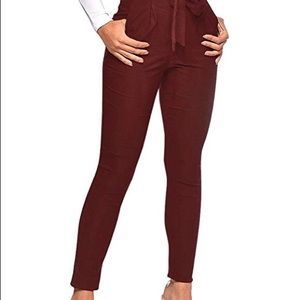 Maroon paper bag pants
